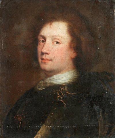 Porträt eines Mannes, Brustbild, in weißem Krawatte und Rüstung von Alexis Grimou