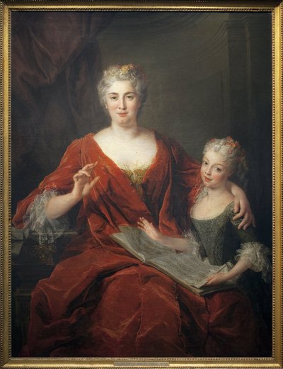 Madame de la Sablonniere und ihre Tochter. Gemälde von Alexis Simon Belle (1674-1734), Öl auf Leinwand von Alexis Simon Belle