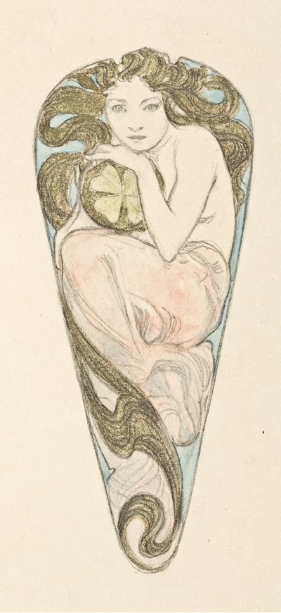 Entwurf einer Miniatur für einen Anhänger einer großen Korsagenbrosche, ca. 1900 von Alfons Marie Mucha