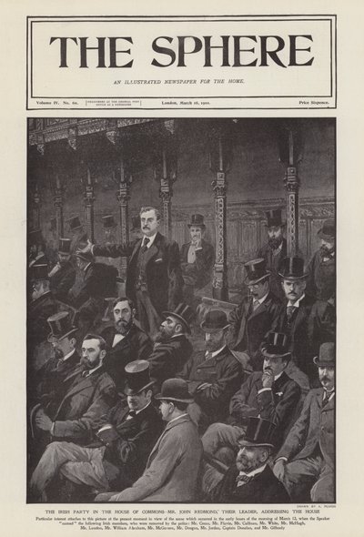 Der irische Abgeordnete John Redmond spricht im Unterhaus von Alfred (after) Pearse