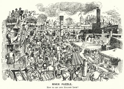 Punch-Karikatur: Stau auf der Themse am Molesey Lock, Surrey von Alfred Chantrey Corbould
