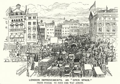 Punch-Karikatur: Londoner Verbesserungen. Ein "Offener Raum" - Verkehrsstau im viktorianischen London von Alfred Chantrey Corbould