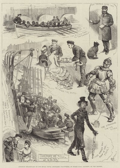 Amateurtheater der Royal Naval Artillery Volunteers an Bord der HMS Rainbow auf der Themse von Alfred Courbould