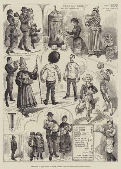 Skizzen in der Royal Victoria Coffee Hall, Waterloo-Road, Süd-London von Alfred Courbould