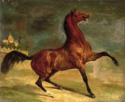 Ein Pferd in einer Landschaft von Alfred Dedreux