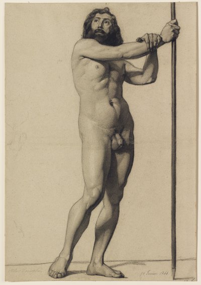 Akademische Figurenstudie: männlicher Akt mit Stab, 1844 von Alfred Emile Stevens