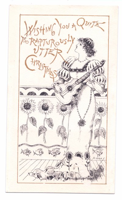 Viktorianische Grußkarte von einem Ästheten, der Geige spielt, ca. 1881 von Alfred Gray