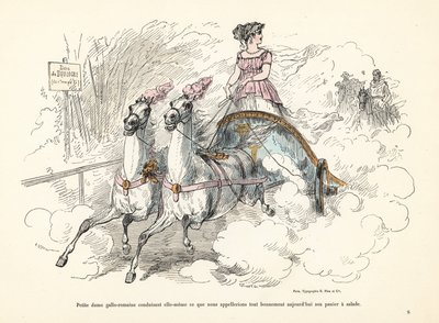 Gallorömische Frau, die einen Biga-Zweispänner im Bois de fährt von Alfred Grevin