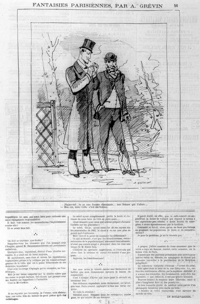 Pariser Fantasien von A. Grévin: „Beschweren Sie sich: Sie haben eine charmante Frau... eine Frau, die Sie liebt...“ _ „Ja, aber hier ist: Sie ist meine Frau“. In „Le charivari“, am 18.03.1882 von Alfred Grevin