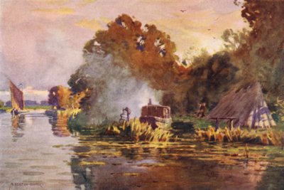 Ein Aalfischer an der Bure, Norfolk von Alfred Heaton Cooper