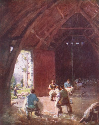Lake District: Schafschur, Esthwaite Hall Farm von Alfred Heaton Cooper