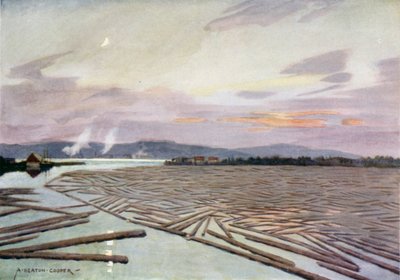 Holz auf dem Fluss Ångerman, Härnösand von Alfred Heaton Cooper