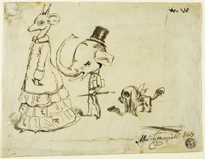 Karikatur von Mann, Frau und Hund von Alfred Henry Forrester