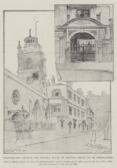 Cripplegate Church, die Begräbnisstätte von Milton, kurz vor dem Abriss von Alfred Hugh Fisher