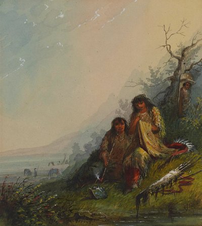 Indianerin, die das Kriegskleid herstellt von Alfred Jacob Miller