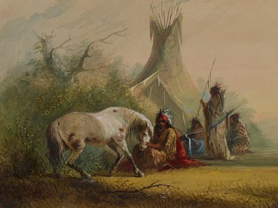 Shoshone-Indianer und sein Pferd von Alfred Jacob Miller