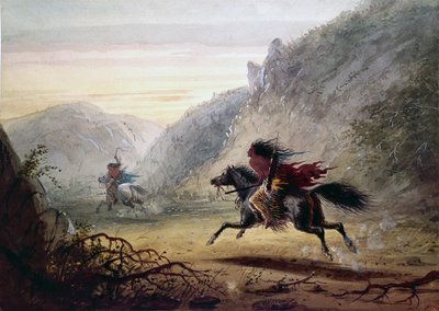 Snake-Indianer verfolgt "Crow" Pferdedieb von Alfred Jacob Miller