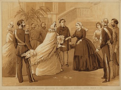 Empfang von Prinzessin Alexandra durch Königin Victoria im Windsor Castle, 7. März 1863 von Alfred Johnson