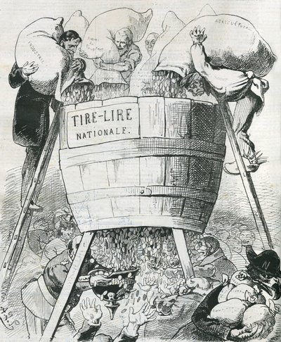 Die Söhne des Danaus, die Franzosen trugen zur Füllung des Staatskaffees bei, während es von Preußen und Bonapartisten geleert wurde. in „L