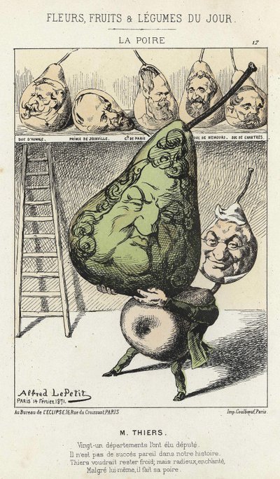 La Peire: Karikatur über Thiers - Ill. vom 14/02/1871 von Alfred Le Petitty, in „Blumen, Früchte und Gemüse des Tages“ von Alfred Le Petit