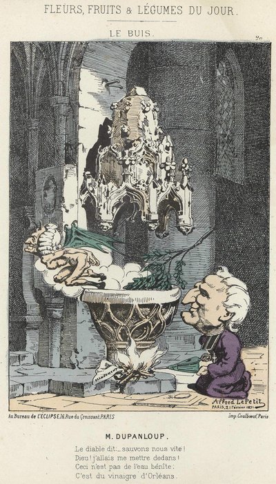 Le Boxis: Karikatur über Dupanloup - ill. vom 21/02/1871 in „Blumen, Früchte und Gemüse des Tages“ von Alfred Le Petit