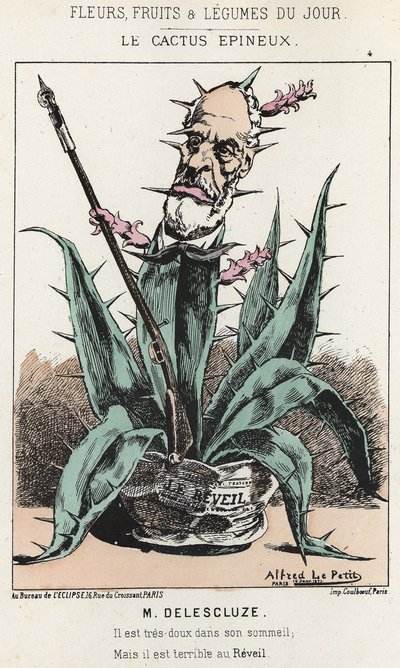 Der stachelige Kaktus: Karikatur auf Louis Charles Delescluze (1809 - 1871) - Illustration vom 16.01.1871 in „Blumen, Früchte und Gemüse des Tages“ von Alfred Le Petit
