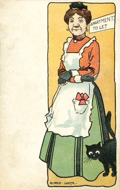 Wirtin und ihre Hauskatze (Chromolithografie) von Alfred Leete