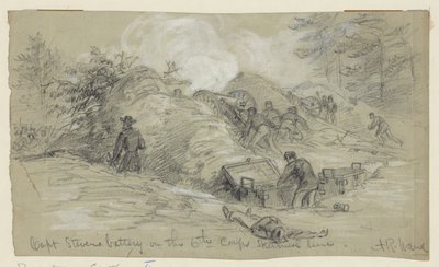 Capt. Stevens Batterie an der Scharmützel-Linie des 6. Korps von Alfred Rudolph Waud