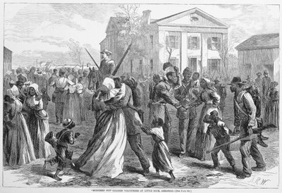 Ausgemusterte farbige Freiwillige in Little Rock, Arkansas, aus Harpers Weekly, veröffentlicht 1866 von Alfred Rudolph Waud