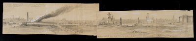 Nördlicher Bezirk von der Erie Street Bridge, Blick nach Osten, während des Chicagoer Brandes von 1871 von Alfred Rudolph Waud