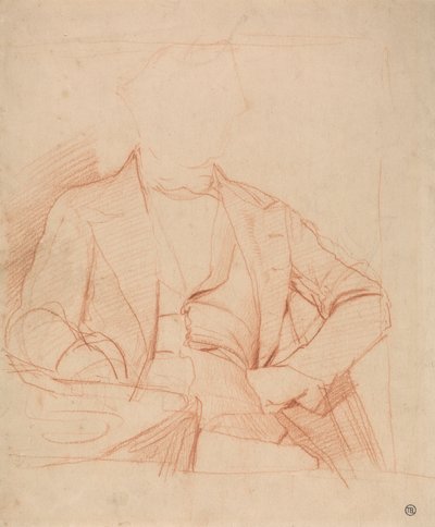 Studie für das Porträt von Mr. Coleman: sitzend, nach vorne gerichtet, linke Hand auf der Hüfte, rechter Arm auf dem Tisch von Alfred Emile Stevens