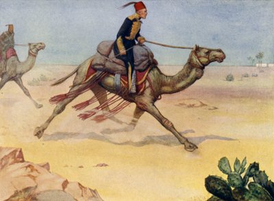 Britischer General Charles George Gordon galoppiert auf einem Kamel durch die Sahara von Alfred Wallis Mills