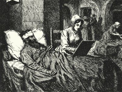 Die englische Krankenschwester Florence Nightingale schreibt einen Brief für einen im Krimkrieg verwundeten Soldaten im Krankenhaus von Scutari, 1855 von Alfred Wallis Mills