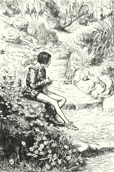 Der französische Töpfer Bernard Palissy beobachtet als Junge Eidechsen im Garten von Alfred Wallis Mills