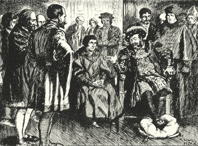 Sir Thomas More am Hof von Heinrich VIII., widersteht den Versuchen des Königs, ihn zu einer amüsanten Bemerkung zu bewegen von Alfred Wallis Mills