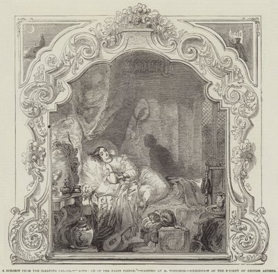 Ein Motiv aus dem Schlafenden Palast, Annäherung des Märchenprinzen, Ausstellung der Society of British Artists von Alfred Woolmer