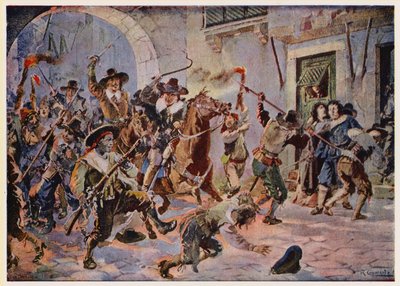 Unruhen in Lissabon während der Herrschaft von König Afonso VI. von Portugal von Alfredo Roque Gameiro