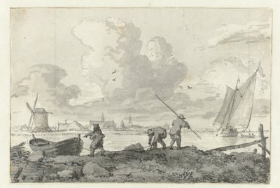 Fischer mit ihrem Ruderboot an der Spaarne bei Haarlem von Allaert van Everdingen