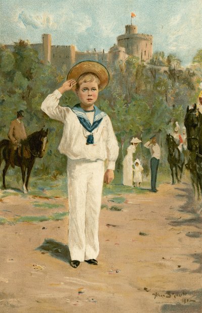 Seine Königliche Hoheit Prinz Edward von Wales salutiert den Farben von Allan (after) Stewart