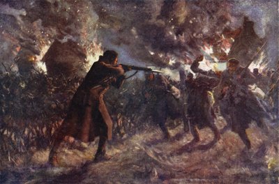 Private James Meston greift im Alleingang mehrere Feinde an, die nach der Eroberung eines britischen Grabens vorrückten, Erste Schlacht von Ypern, 31. Oktober 1914 von Allan (after) Stewart