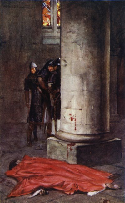 Die Ermordung von Thomas Becket in der Kathedrale von Canterbury (Farblithographie) von Allan (after) Stewart
