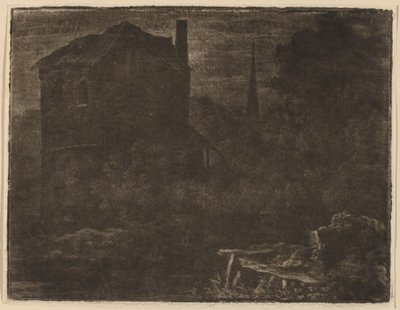 Nächtliche Landschaft mit Haus und Kirchturm von Allart van Everdingen