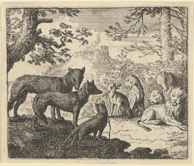 Renards Eltern bitten darum, den Hof verlassen zu dürfen, aus Hendrick van Alcmars Renard The Fox von Allart van Everdingen