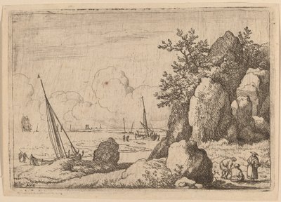 Meereslandschaft mit drei Figuren rechts von Allart van Everdingen