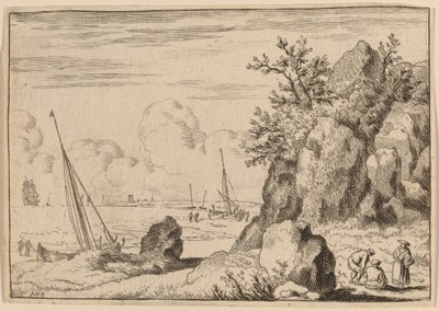 Meereslandschaft mit drei Figuren rechts von Allart van Everdingen