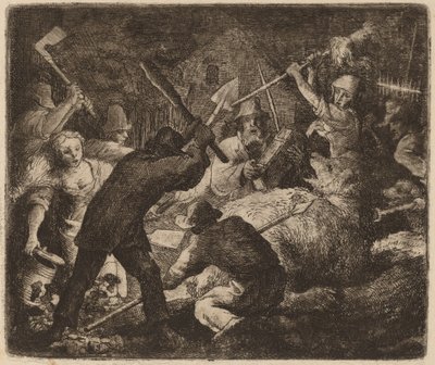 Der von den Bauern angegriffene Bär, wahrscheinlich ca. 1645-1656 von Allart van Everdingen