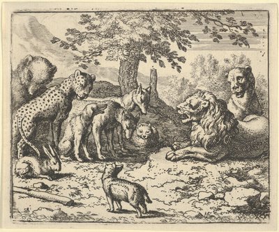 Der Löwe nimmt den Rat der anderen Tiere für Renards Bestrafung an, 1650-75 von Allart van Everdingen