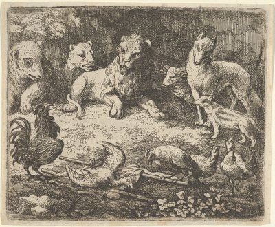 Der Hahn beschuldigt Renard des Mordes an einem seiner Hühner, Mitte des 17. Jahrhunderts von Allart van Everdingen