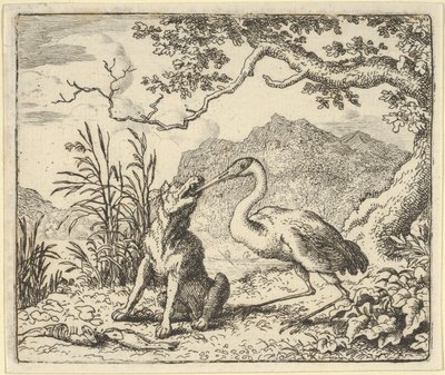 Der Storch entfernt einen Knochen aus dem Hals des Wolfs aus Hendrick van Alcmars Renard, 1650-75 von Allart van Everdingen