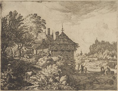 Die zwei Boote nähern sich einer Hütte von Allart van Everdingen